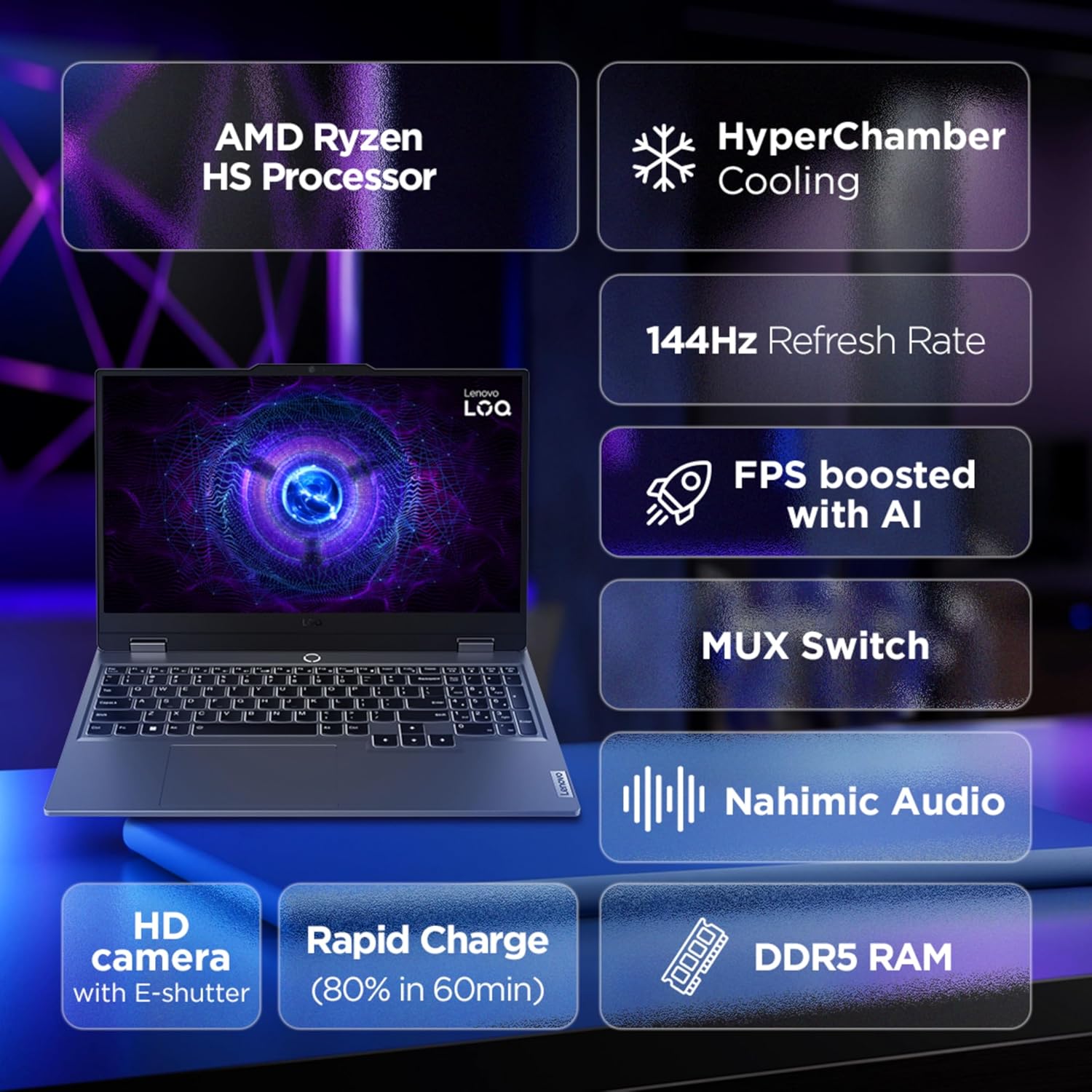 Lenovo LOQ AMD Ryzen 5 7235HS | NVIDIA RTX 3050A 4GB (12GB RAM/512GB SSD/144Hz Refresh Rate/15.6" (39.6cm)/Windows 11/Office Home 2024/3 Mon. Game Pass/Grey/2.4Kg), 83JC00JXIN AI Gaming Laptop