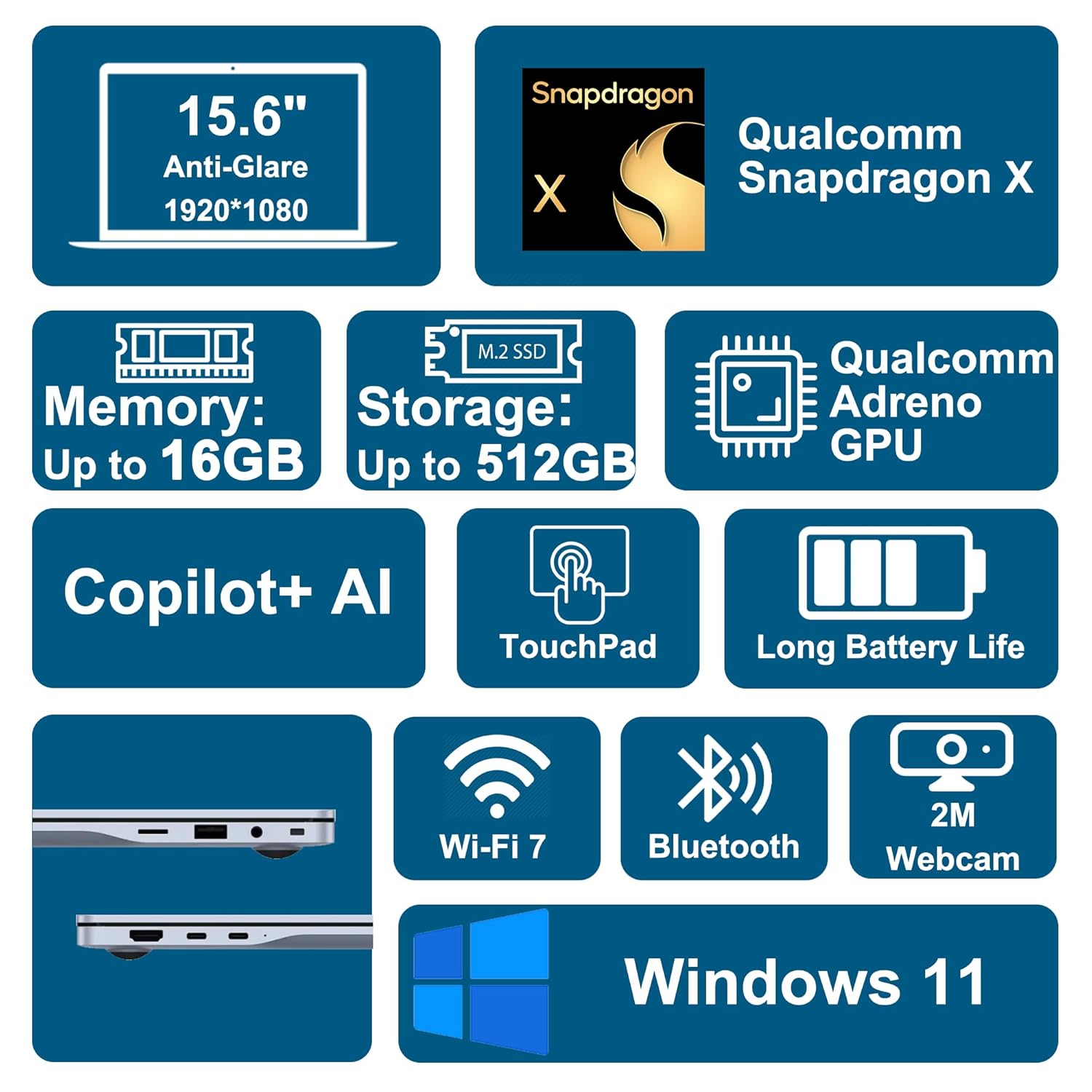 SAMSUNG Galaxy Book4 Edge Laptop 15.6" FHD Anti-Glare Qualcomm 8-core Snapdragon X (Up to 45 Tops) 16GB RAM 512GB SSD for Creator Designer Business Professional Win11 ICP Hub w/Copilot+ AI